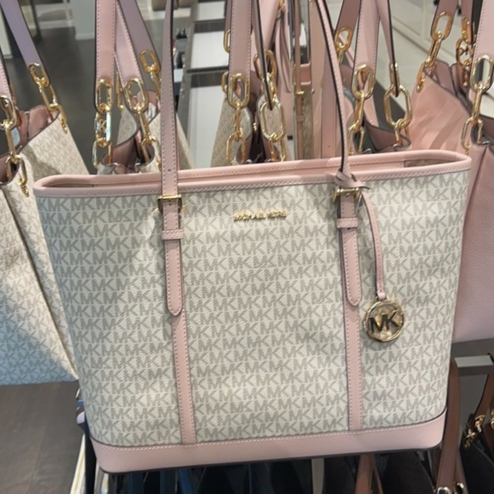 Michael Kors Jet Set Travel Large Top Zip Shoulder Tote Powder Blush Multi - Picture 14 of 16